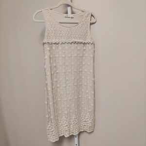 Boho Shift Dress Sleeveless M Crochet Mesh Floral‎ Cottagecore Fairy Coquette